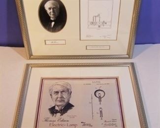 2 Framed US Patents for Thomas Edison's Electric Lamp and Movie Projector, 18" X 22"
