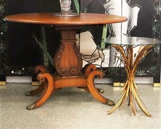 Mahogany Federal breakfast table, Chinese lacquer screen, Coco Chanel Style Wheat Side table, Candelabra