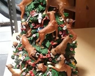 Dog themed Christmas tree table display