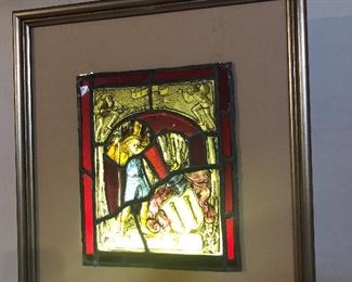 ANTIQUE STAINED GLASS FRAMED LIGHT UP ART