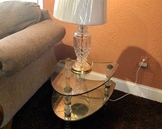 Glass tiered table and lamp