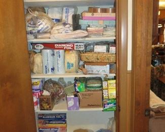 CLOSET FULL OF SANDWICH BAGS, ALUMINUM FOIL, KLEENEX, ETC.