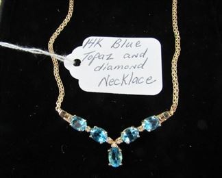 14K Gold, Blue Topaz & Diamond Necklace