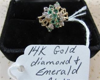 14K Gold, Diamond & Emerald Ring