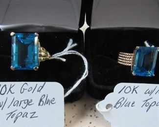 10K Gold & Large Blue Topaz Rings