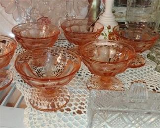 Pink Depression glass dessert