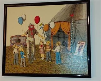 Original oil painting by H. Hargrove certificate of authenticity is on the back beautiful painting of old. fashioned Clown With Children at the circus