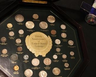 200th Anniversary of United States Coinage in shadow box frame, complete