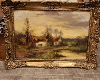 19th century English cottage oil painting