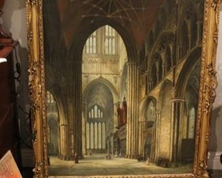 Original 19th century oil painting cathedral interior, signed T. Guy 1888