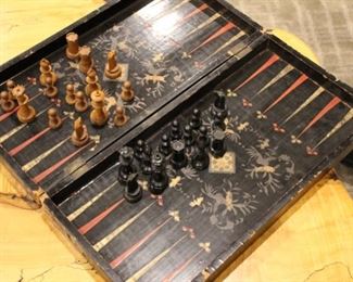 19th century English? lacquer & chinoiserie chess / backgammon game board