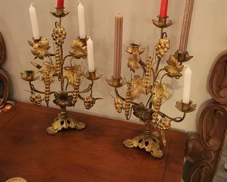 Pair vintage French gilt metal candelabra