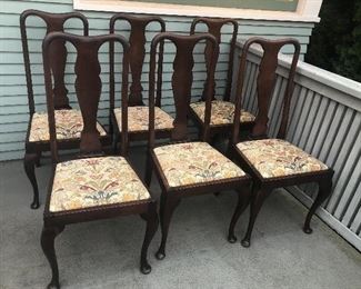 Set of 6 antique Queen Anne-style dining chairs