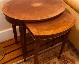 Mahogany oval nesting tables by Baker Furniture (oval table is 26”L, 25.5”H) 