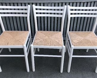 3 of a set of 5 rush seat chairs