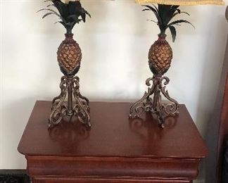 3 drawer chest by Shermag (27”W, 17”D, 26”H), pair of pineapple lamps