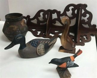 DG28: FIVE wooden pcs- bird, duck, signed duck, vase & shelf https://www.ebay.com/itm/113945932487