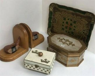 DG50: Group wood items- Florentine tray, 2 nice gilt/white boxes & golf book end https://www.ebay.com/itm/113945920742