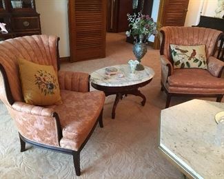 Marble top tables one mahogany one mid century Modern Wiseman