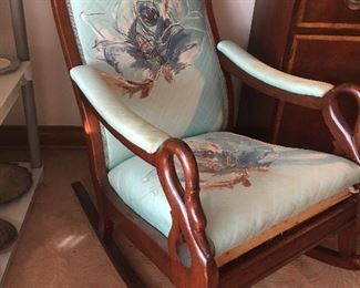 Swan handle arms carved Mahogany rocker