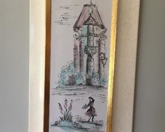 Mid century modern pair of paintings