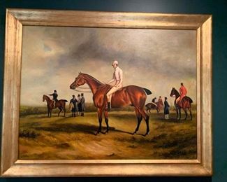 21. Equestrian Painting w/ Gilt Frame (46" x 36")