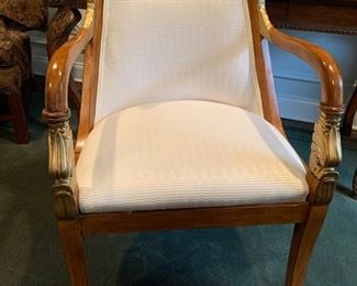 16. Fauteuil Chair w/ Carved Wood Eagle Arm Detail and Champagne Upholstery (23" x 26" x 36")