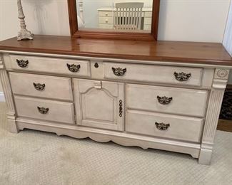 70. Cream Colored Painted Dresser w/ Pine Top by AJ Furniture (68" x 19" x 32")