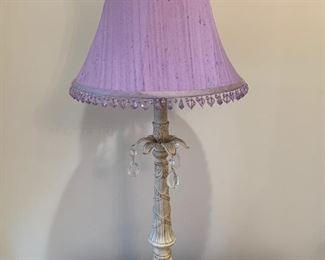73. Pair of 32" Wrought Iron Table Lamps w/ Purple Shades