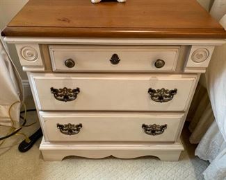 74. Cream Colored Nightstand w/ Pine Top and 3 Drawers by AJ Furniture (26" x 17" x 27")