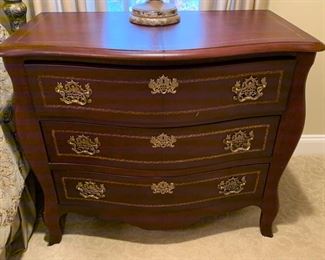 87. Leather Wrapped Nightstand w/ 3 Drawers and Brass Hardware (36" x 18" x 32")
