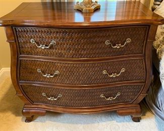 89. Wood and Rattan Front Chest w/ 3 Drawers and Brass Hardware (39" x 20" x 36")