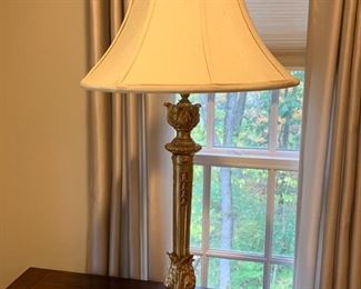 90. 34" Decorative Gilt Lamp w/ Silk Shade