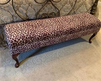 98. Animal Print Upholstered Bench w/ Cabriole Wood Legs (53" x 16" x 17")