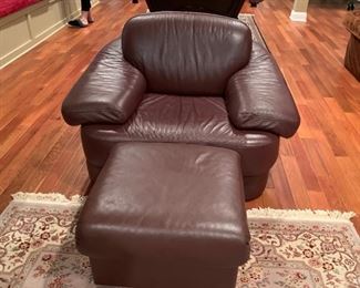 110. Salotti Natuzzi Italian Leather Oversized Chair (48" x 36" x 34") w/ Ottoman (23" x 23" x 15")