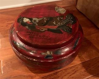 107. 16" Round Red Asian Lacquer Box