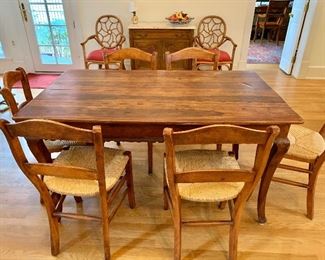 Rosewood table and 6 rush chairs