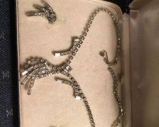 Rhinestone necklace and earrings in original box