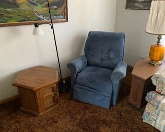 Blue lift chair and octagon end table