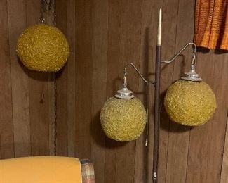 Mid century Lucite spun Spaghetti Orange Floor Lamp and Hanging Lamp