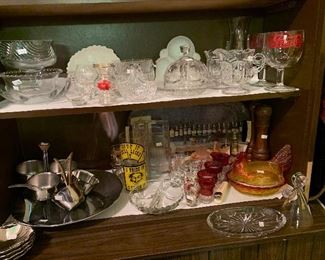 Pepsi-Cola goblets, Crystal covered butter dish and cream and sugar. mid century sandwich plate, cream and sugar, and salad dressing holder