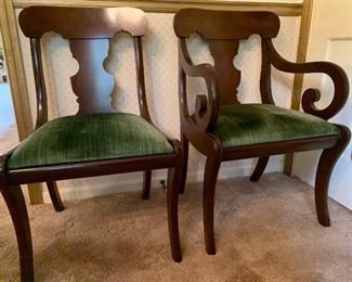 Six dining chairs, 2 arms and 4 sides