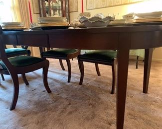 Dining table with 2 leaves, 90” max; 58” without leaves