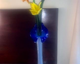 Murano glass vase with glass flowers