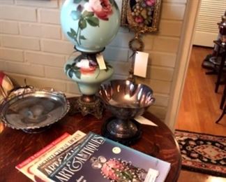 Gone With the Wind lamp on an antique barley twist table