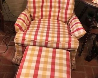Swivel chair with fringe and matching stool