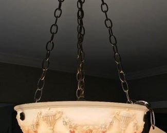 Victoria pendant bowl chandelier Roman design with vines, roses and urns; circa 1890’s