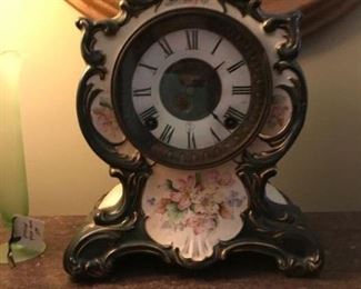 1882 Ansonia green porcelain mantle clock - Toward model