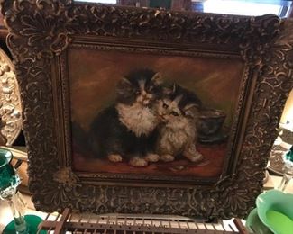 Oil painting of cats on board