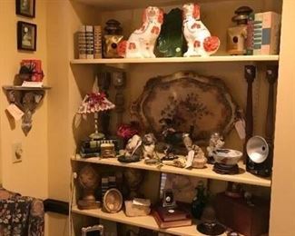 Staffordshire dogs; antique balusters; cast iron terrier and more